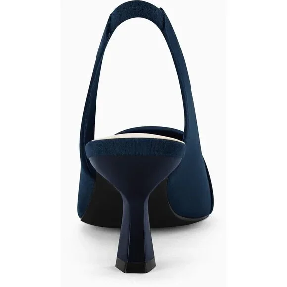 Women's Navy Blue Sling Back Kitten Heel Pointed Closed Toe Comfortable Sandal - Picture 6 of 6